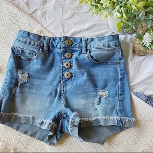 Distressed high rise shorts